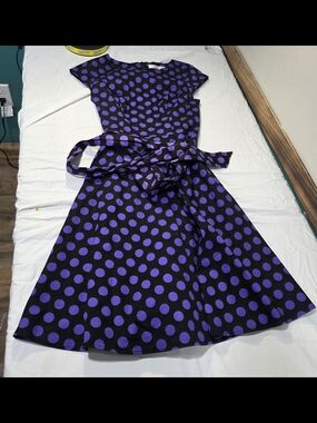 Dressystar Girls' Black Dress with Purple Polka Dots and Waist Tie
